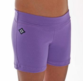 Woman legs side facing wearing matching light purple colored organic cotton Luana Shorts 