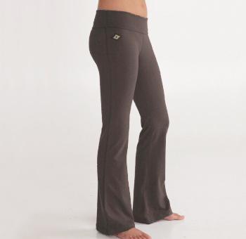 Woman's lower half facing sideways wearing dark gray colored organic cotton Moana Yoga Pants